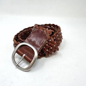 American Eagle 1.5"‎ Woven Studded Leather Belt Brown Size S